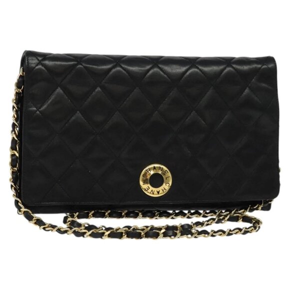 CHANEL Matelasse Chain Shoulder Bag Lamb Skin Black Gold CC Auth bs28257 - Picture 1 of 16